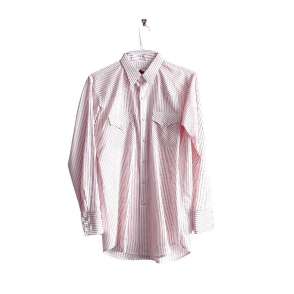 MWG Mens Striped Pearl Snap Long Sleeve Button Up Western Shirt Red White XL - Picture 1 of 7